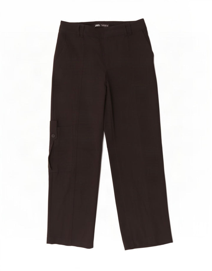 Zara Mujer Pantalón Cargo Recto Small W26 L31 Poliéster Negro