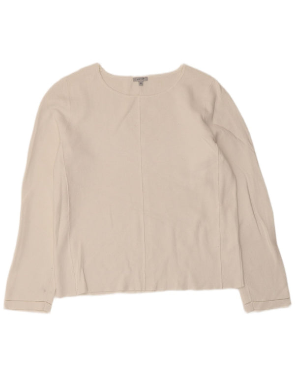 Jigsaw Mujer Top Manga Larga UK 42 Viscosa Blanca Mediana