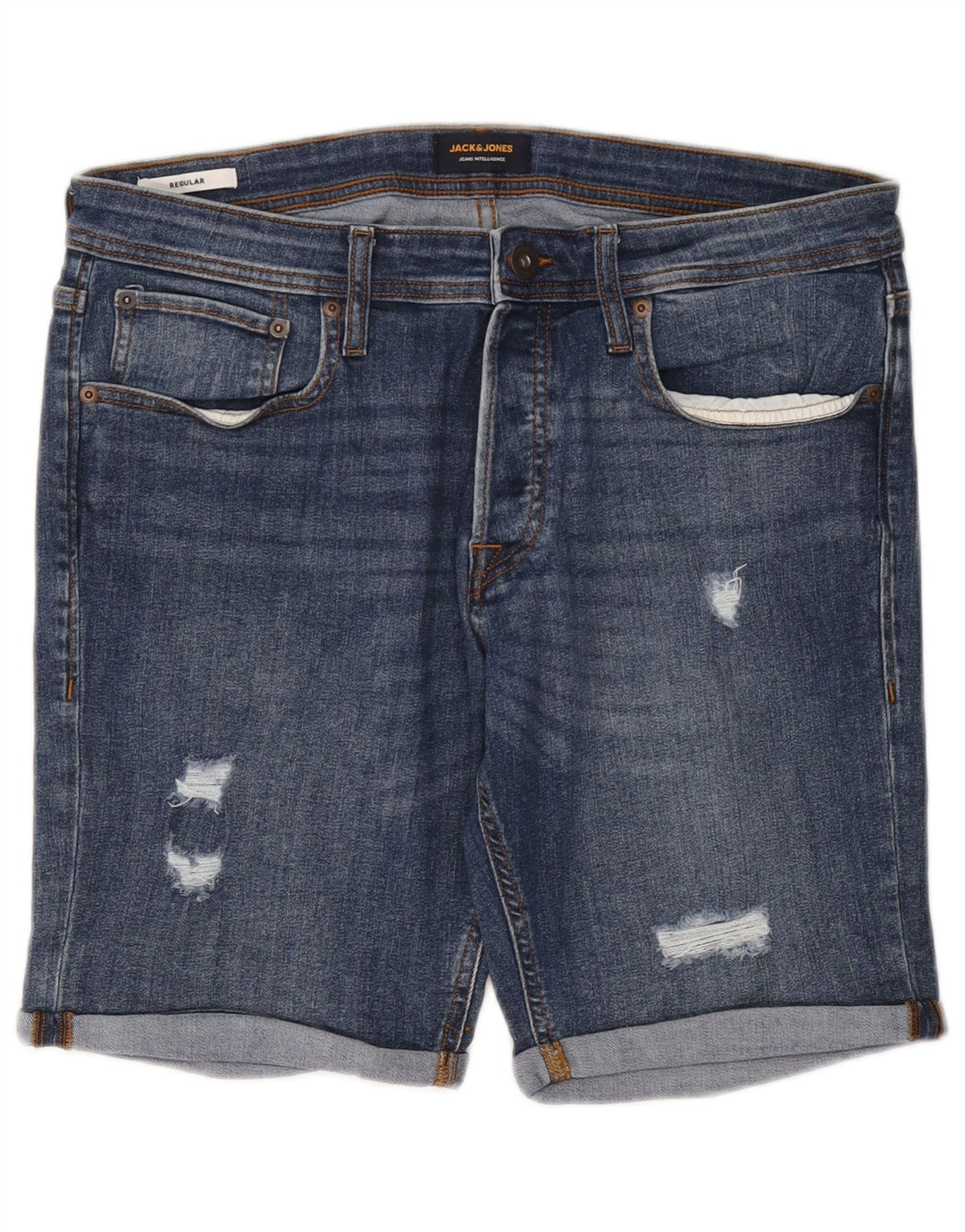 Jack & Jones Pantalones cortos de mezclilla desgastados regulares para hombre medianos W36 Algodón azul