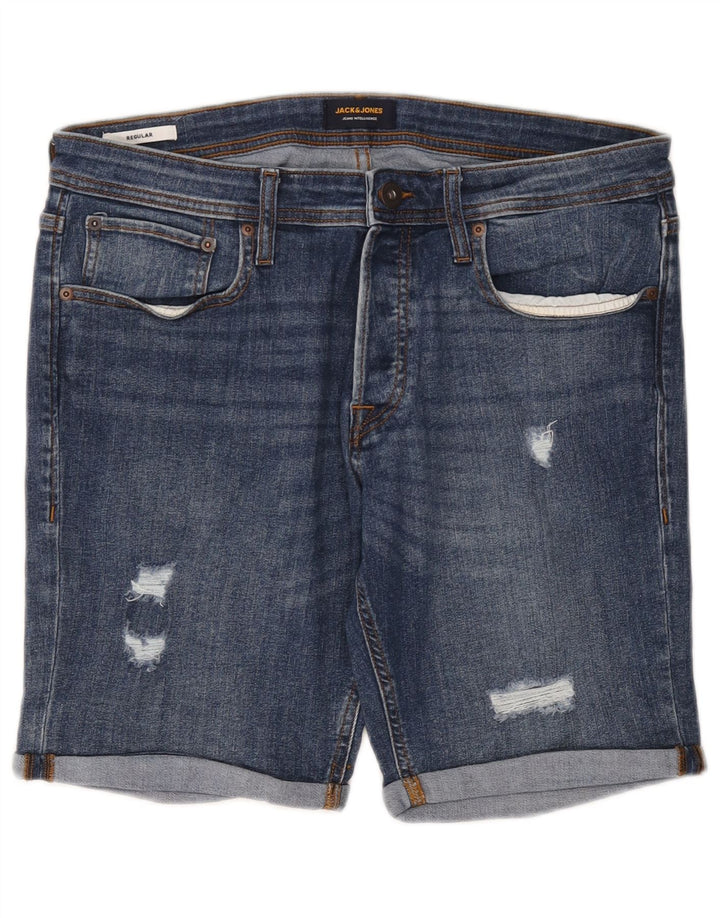 Jack & Jones Pantalones cortos de mezclilla desgastados regulares para hombre medianos W36 Algodón azul