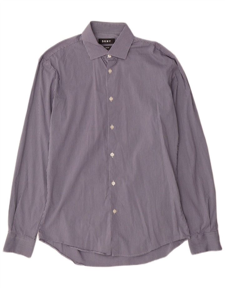 Camisa Dkny para hombre Slim Fit Talla 39 15/5 Algodón a cuadros azul mediano