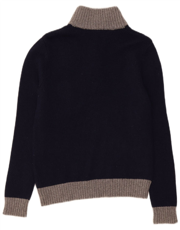 Sun68 Suéter tipo jersey con cuello y botones para hombre, talla pequeña, lana azul marino