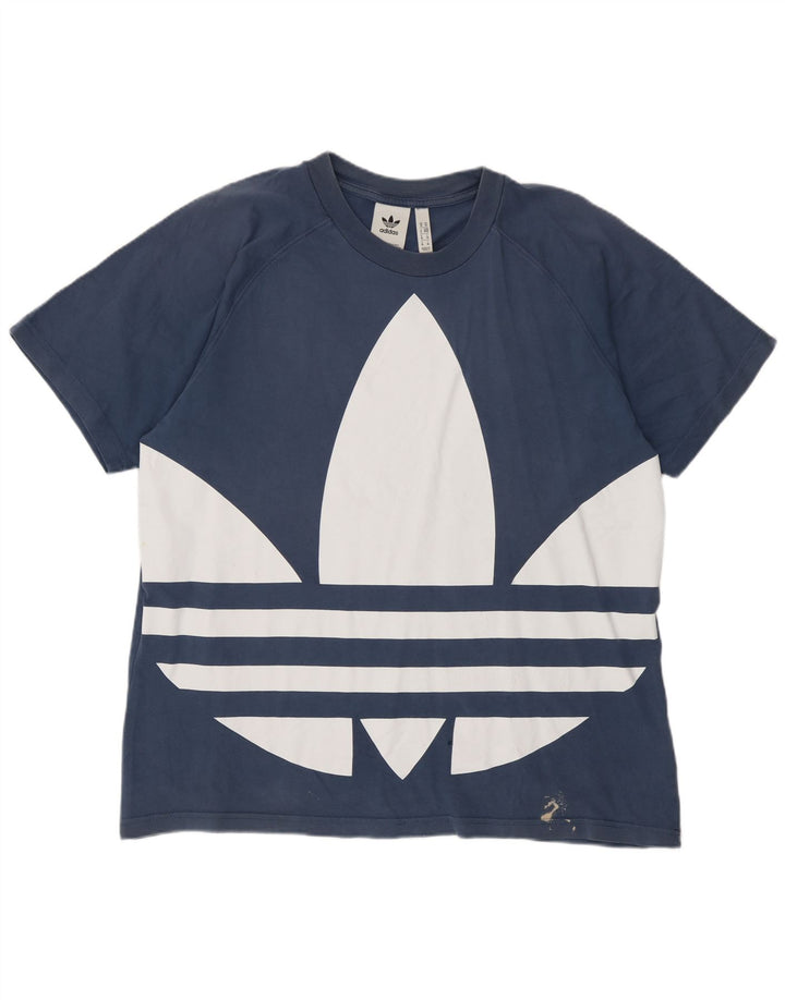 Adidas Hombre Camiseta Gráfica Top Algodón Azul Medio