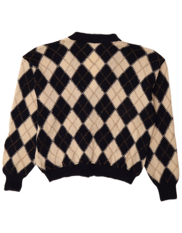Vintage mujer Cardigan suéter IT 48 XL Beige Argyle/Diamante