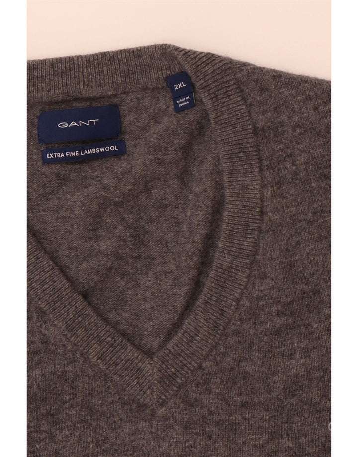 GANT Jersey con cuello en V para hombre, talla 2XL, lana de cordero gris