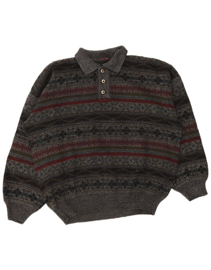 Polo vintage para hombre XL gris Fair Isle
