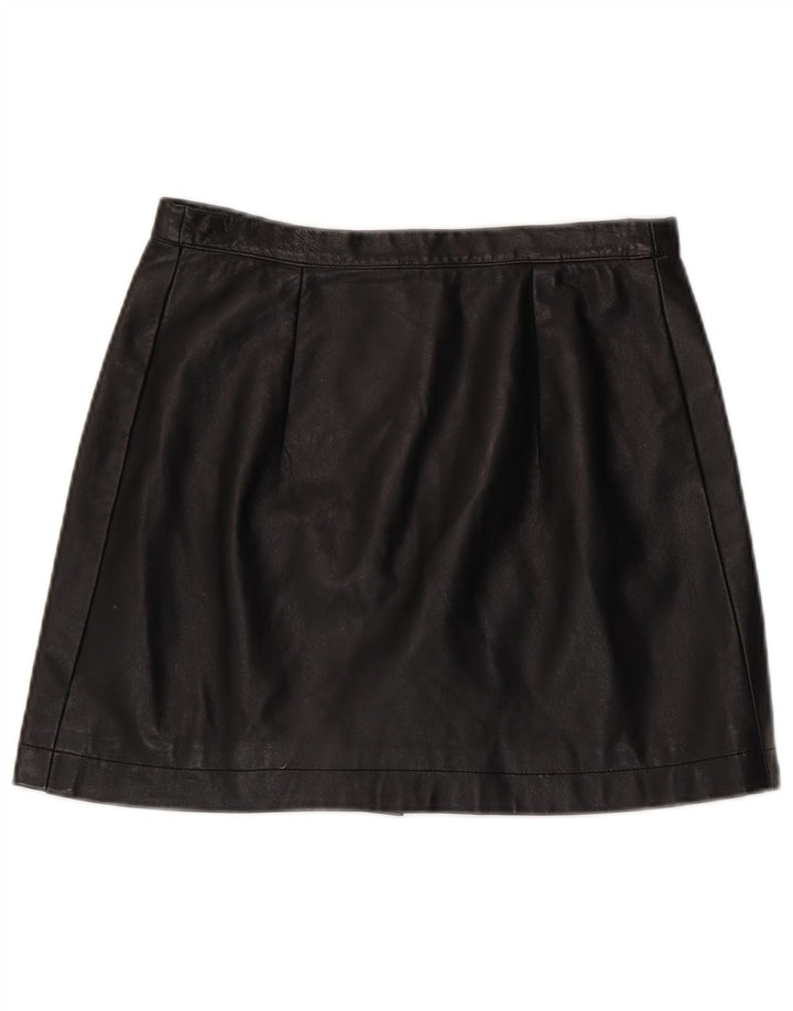 Vintage mujer mini falda de cuero W30 medio negro