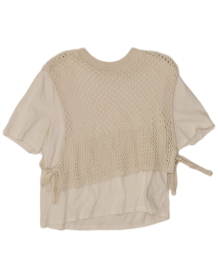 Zara Blusa Corta De Ganchillo Para Mujer Top Reino Unido 44 Medio Algodón Blanco Roto