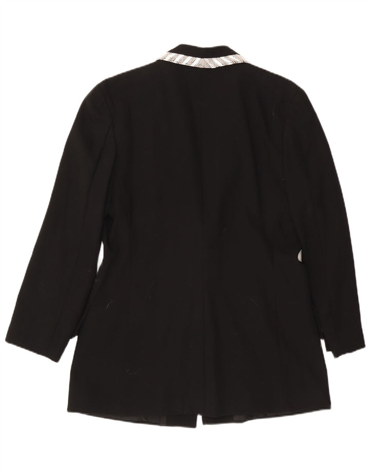 VINTAGE Chaqueta Blazer de 1 botón para mujer Reino Unido 14 Lana negra grande