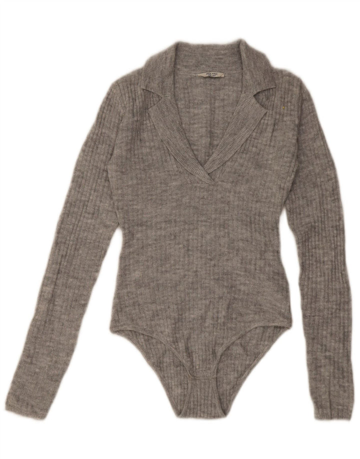 Jack Wills Body de Manga Larga para Mujer UK 8 Small Gris Acrílico