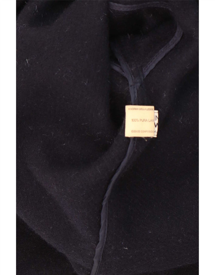 Vintage hombres con capucha Duffle abrigo IT 50 grande azul marino nueva lana