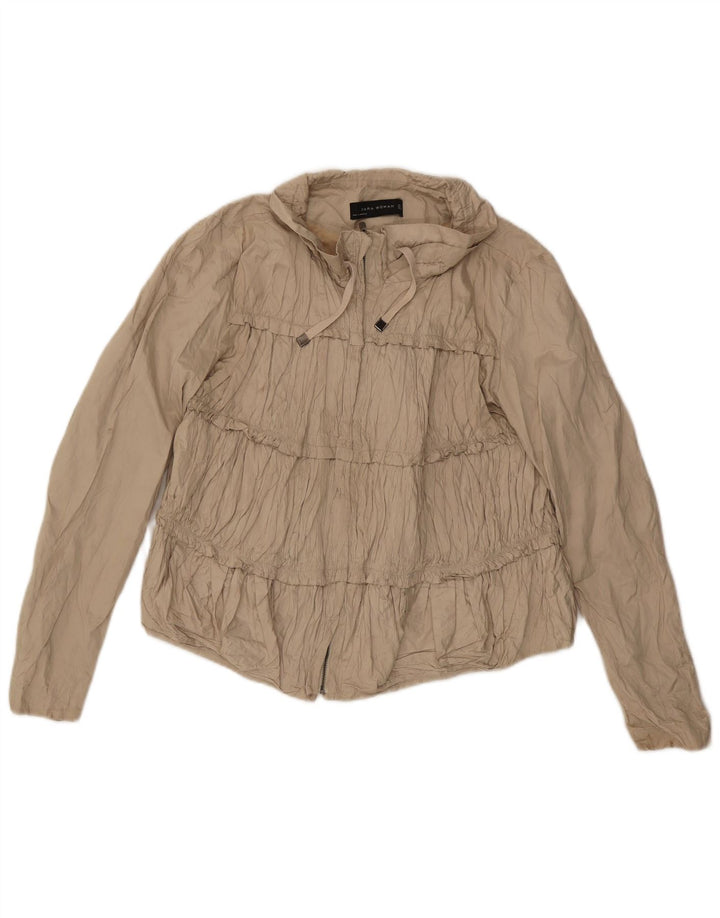 Zara Mujer Crop Bomber Jacket UK 40 Grande Algodón Beige