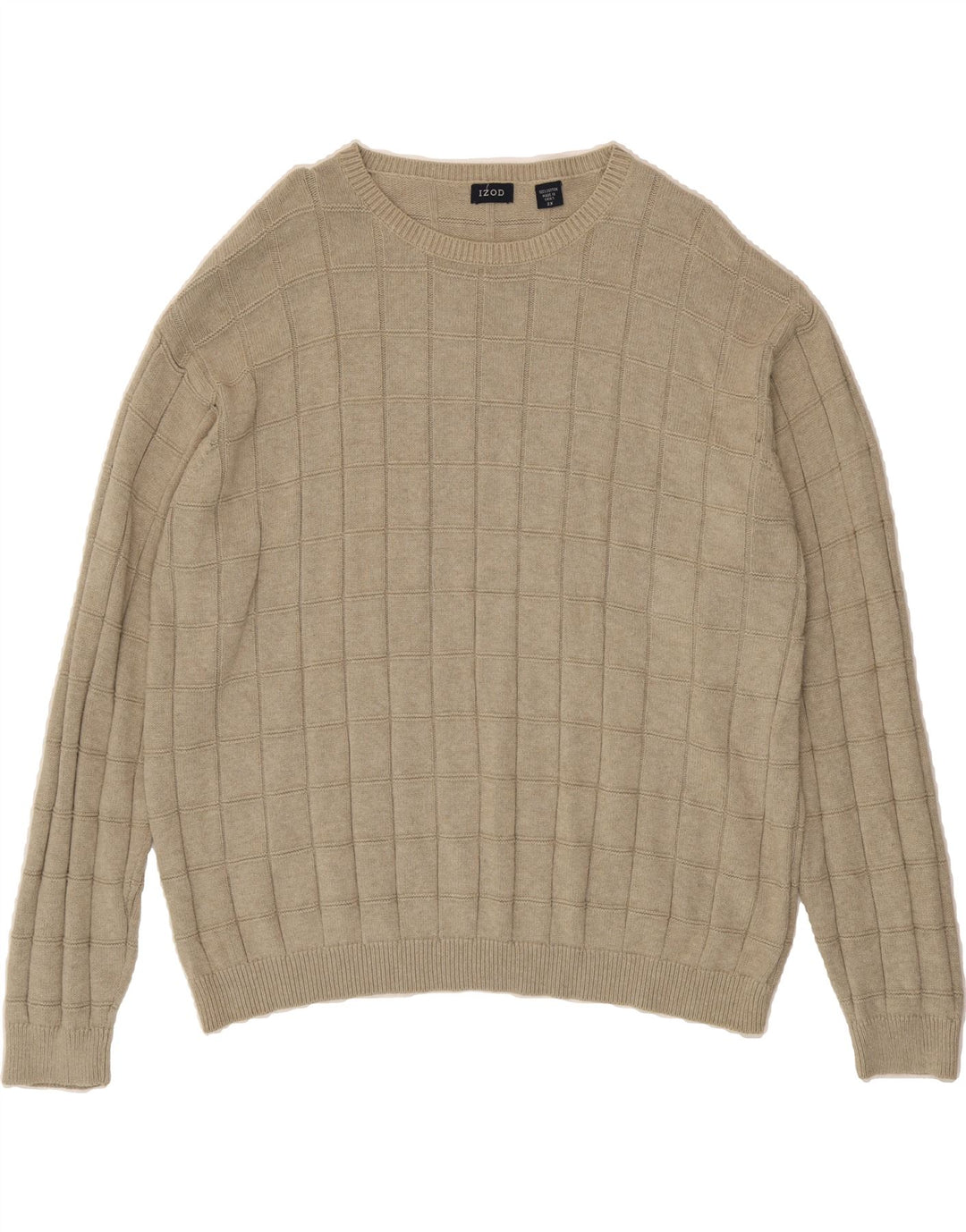 IZOD Mens Crew Neck Jumper Sweater 2XL Grey Check Cotton Vintage Izod and Second-Hand Izod from Messina Hembry 