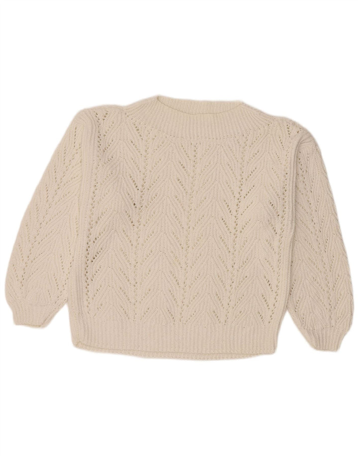 Vintage mujer cuello tortuga jersey suéter Reino Unido 14 blanco grande