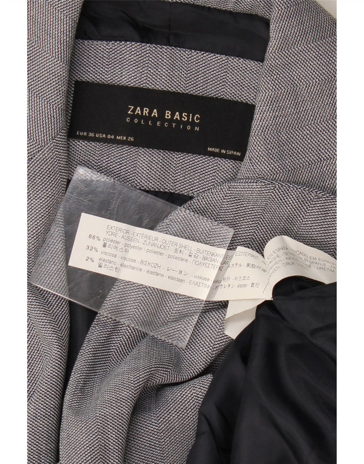 ZARA Chaqueta Blazer De 1 Botón Mujer EU 36 XS Gris Chevron Poliéster