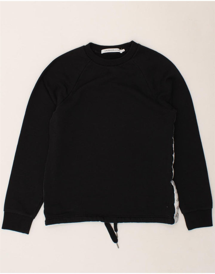 CALVIN KLEIN Womens Oversized Graphic Sweatshirt Jumper UK 10 Small Black Vintage Calvin Klein and Second-Hand Calvin Klein from Messina Hembry 