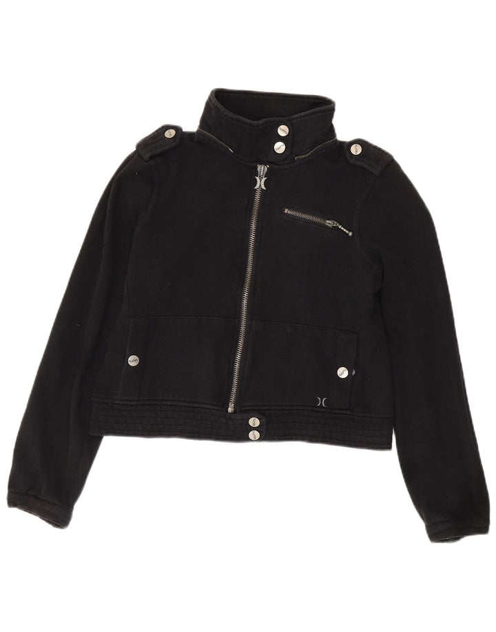 Hurley Chaqueta Bomber Militar Corta para Mujer UK 44 Mediana Algodón Negro