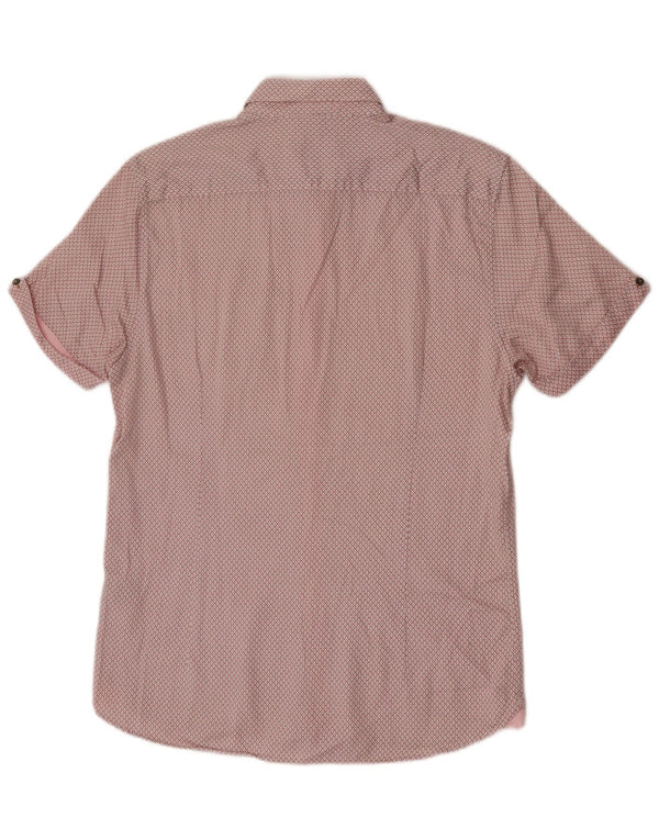 Ted Baker Camisa de manga corta para hombre Talla 3 Algodón Argyle/Diamond rosa mediano