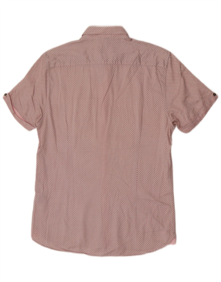 Ted Baker Camisa de manga corta para hombre Talla 3 Algodón Argyle/Diamond rosa mediano