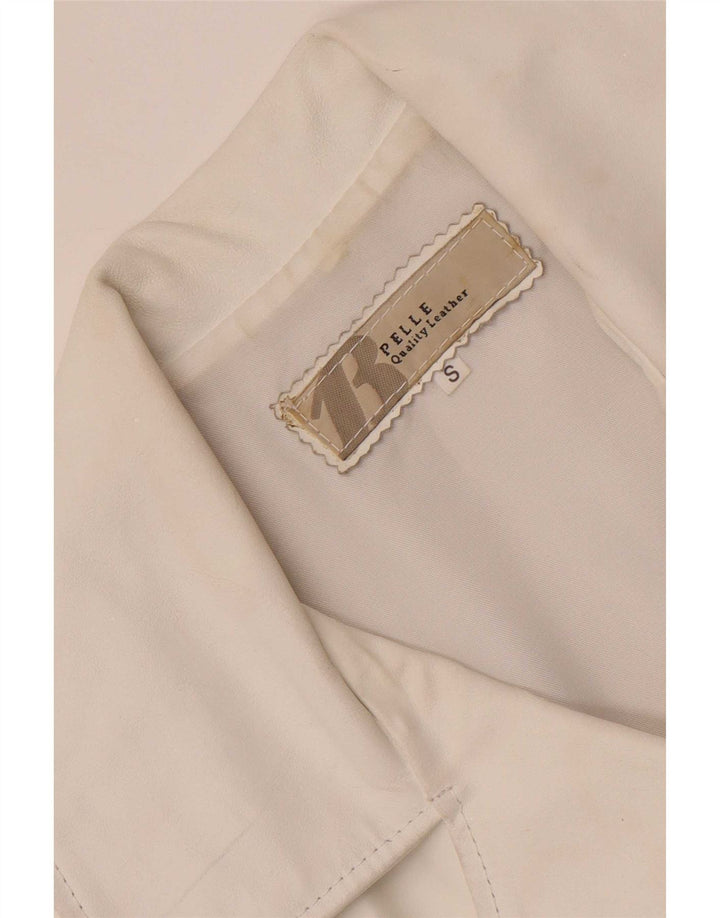 Vintage mujer 3 botones cuero Blazer chaqueta Reino Unido 10 pequeño blanco
