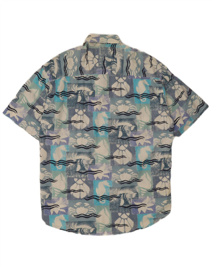 Camisa vintage de manga corta para hombre de algodón geométrico multicolor medio