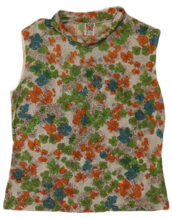 Vintage mujer chaleco top Reino Unido 16 grande multicolor floral