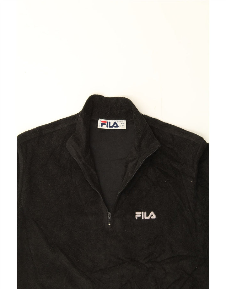 FILA Mens Zip Neck Fleece Jumper Small Black Polyester Vintage Fila and Second-Hand Fila from Messina Hembry 