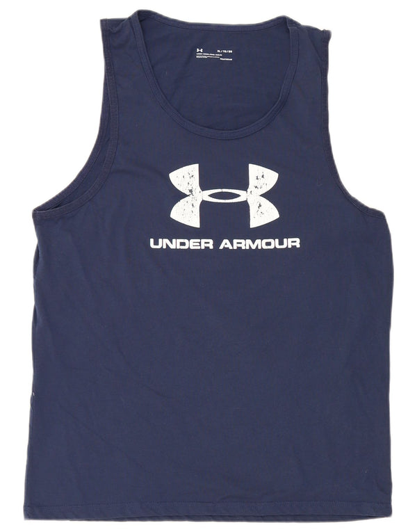 Under Armour Camiseta sin mangas con gráfico Heat Gear para hombre XL Algodón azul marino