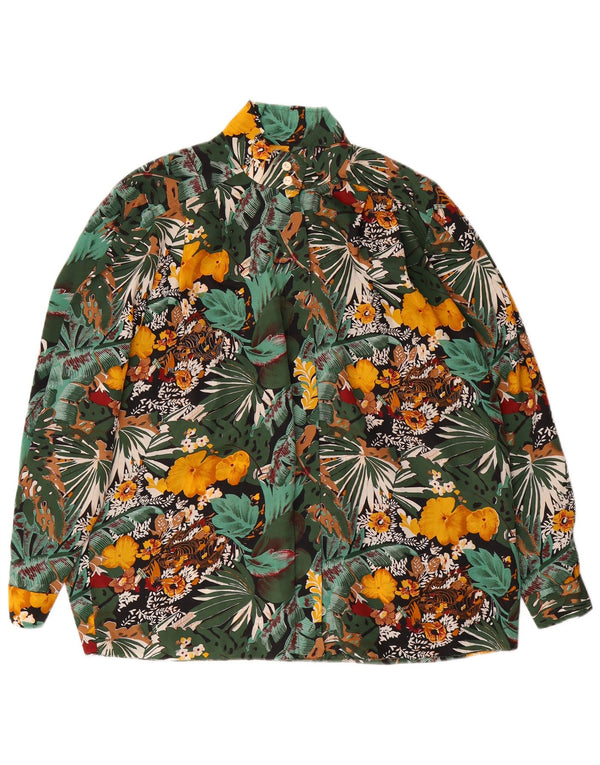 Vintage mujer camisa de manga larga Reino Unido 22 3XL verde floral