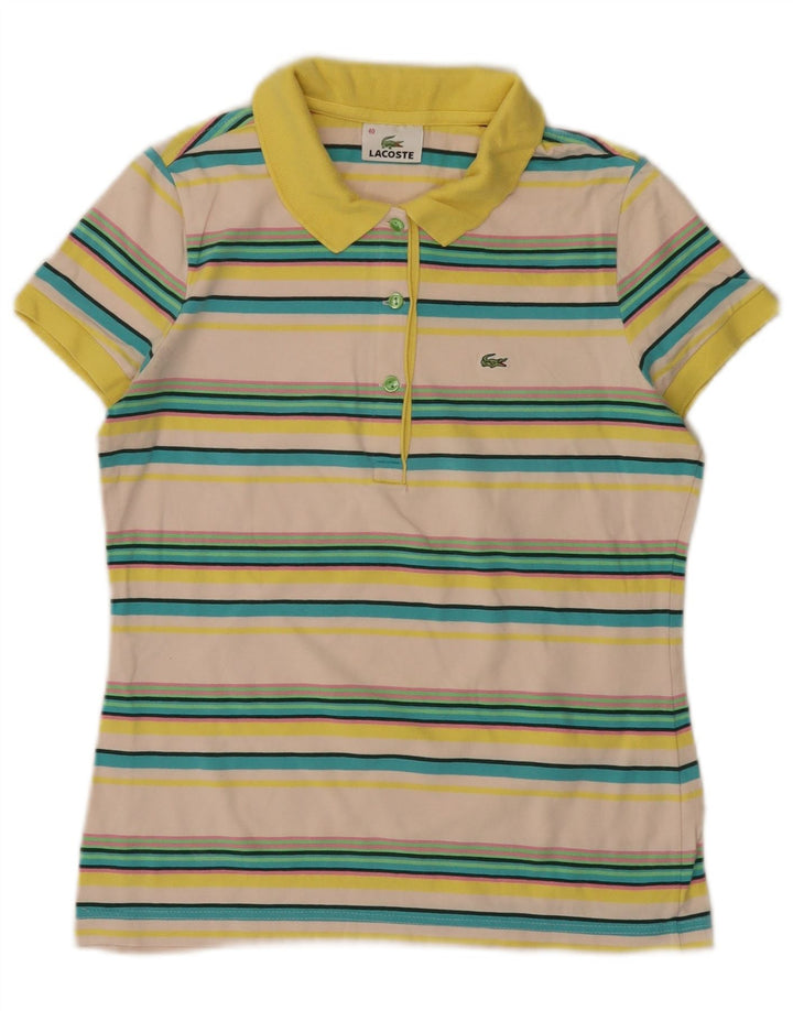 Polo LACOSTE para mujer talla 40 mediano algodón a rayas blanquecino