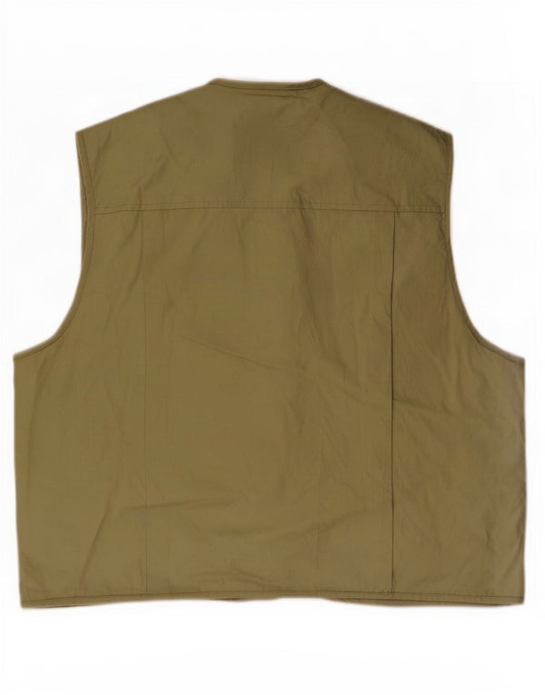 Vintage Hombres Utility Gilet IT 58 4XL Algodón Caqui