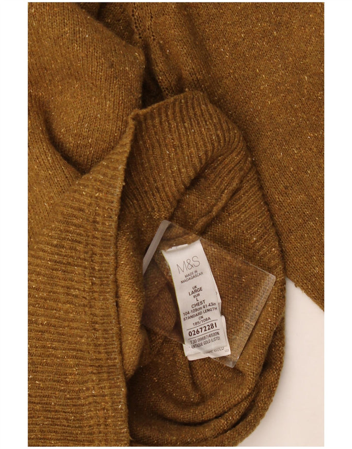 Marks & Spencer Jersey con Cuello Redondo para Hombre de Lana Moteada de Color Caqui Grande