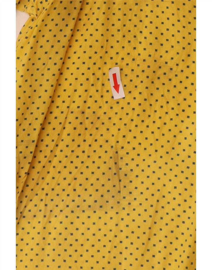 Vintage hombres camisa de manga corta gran viscosa manchada amarilla