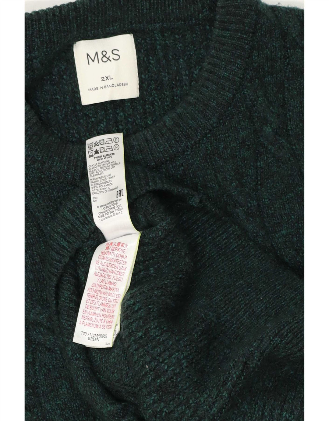 Marks & Spencer - Jersey de cuello redondo para hombre, talla 2XL, poliamida verde