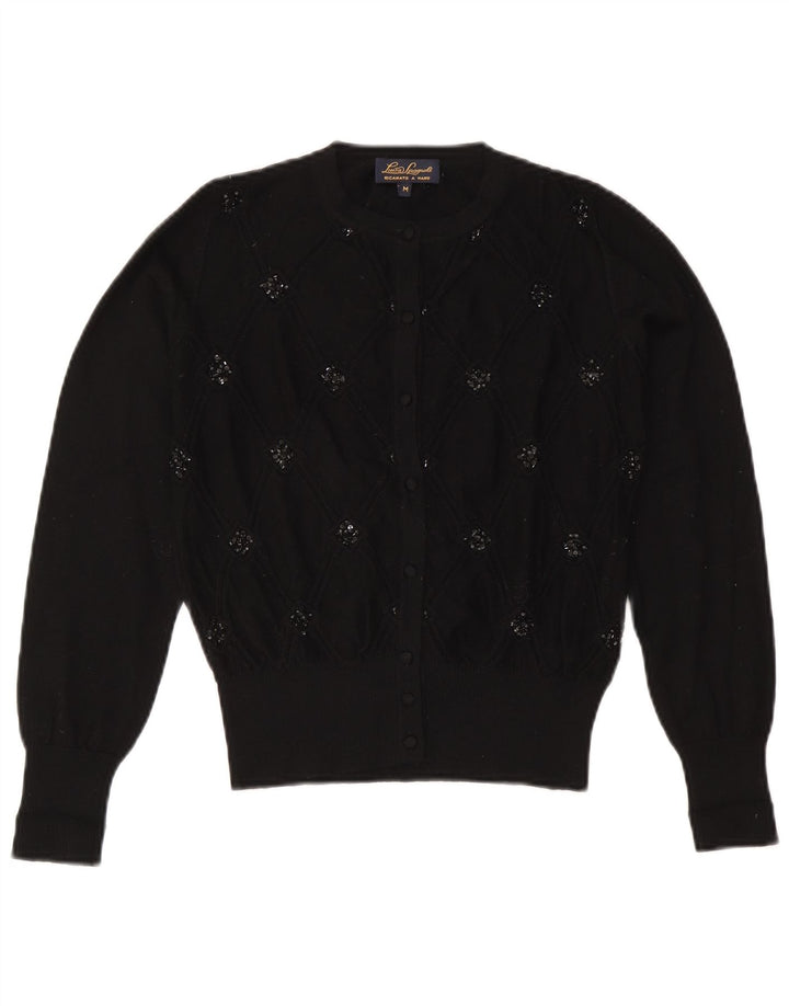 Luisa Spagnoli Suéter tipo cárdigan para mujer Reino Unido 14 Lana geométrica negra mediana