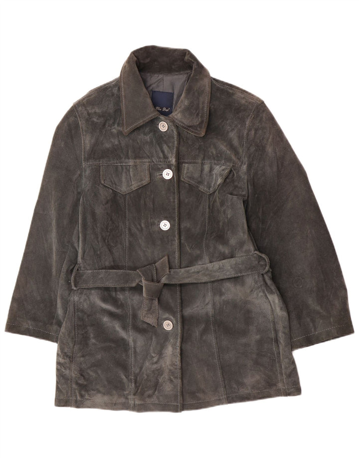 Vintage mujer ante chaqueta Reino Unido 14 cuero gris medio