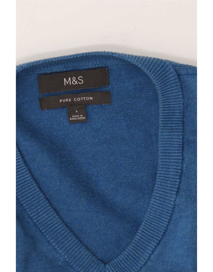 Marks & Spencer Jersey con cuello en V para hombre, talla grande, algodón azul