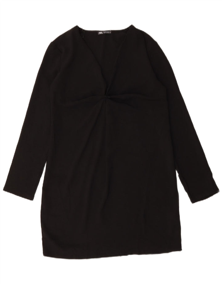 Zara Vestido recto de manga larga para mujer UK 10 Small Poliéster negro