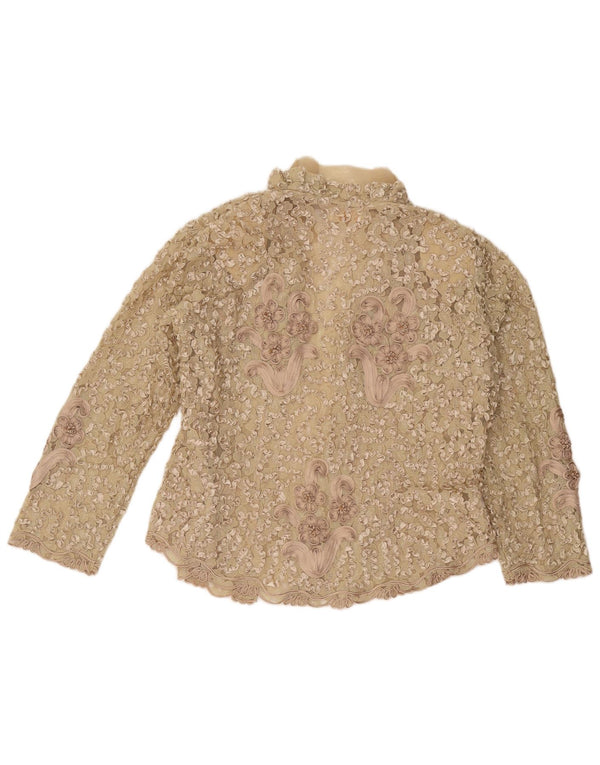 Vintage mujer encaje camisa blusa Reino Unido 16 grande beige floral seda