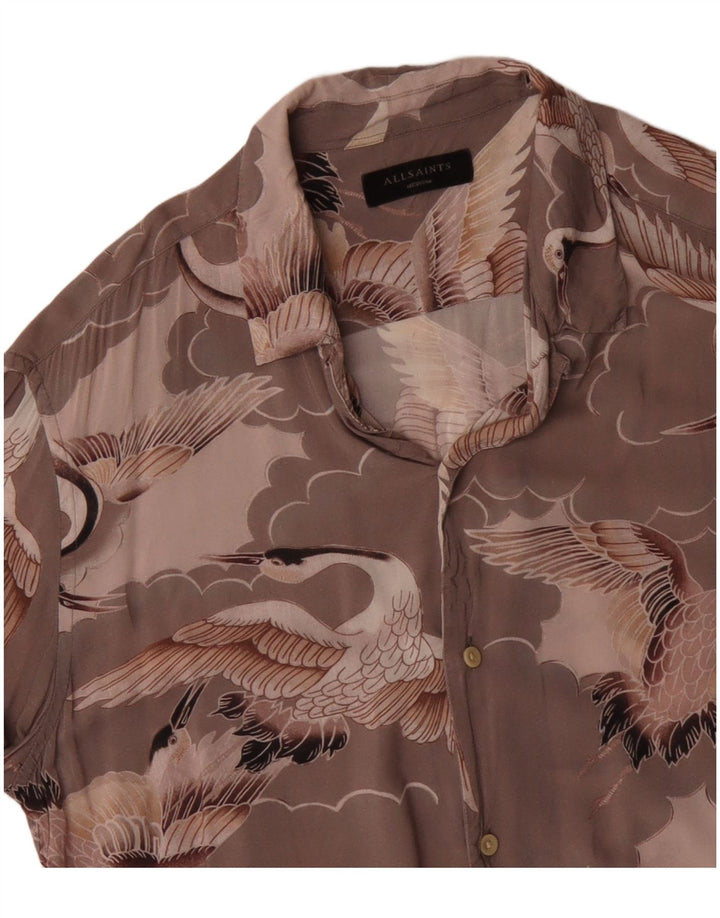 Camisa All Saints Hombre Manga Corta Gris Medio Estampado Animal Viscosa Pájaro