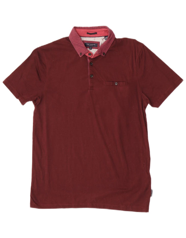 Ted Baker Polo para hombre Talla 3 Algodón geométrico granate mediano