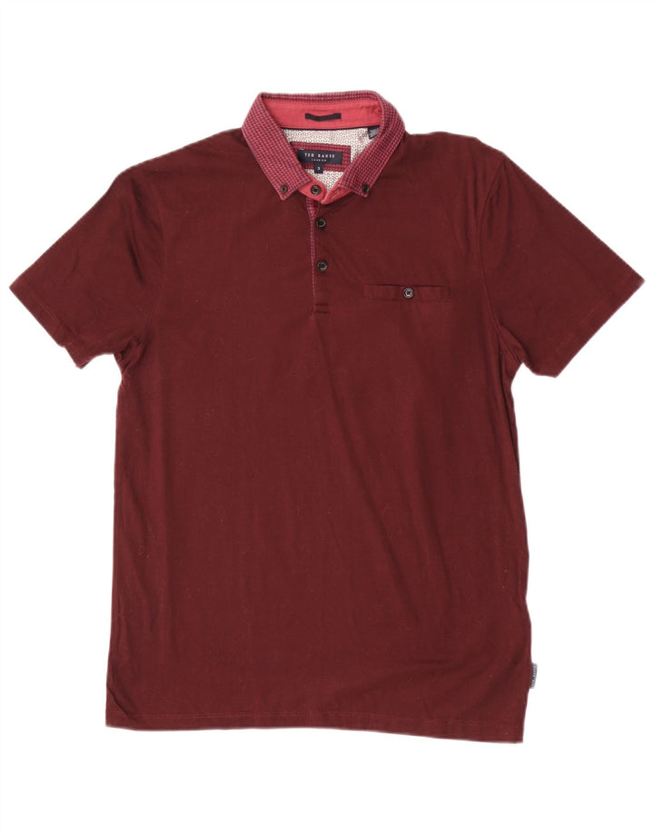 Ted Baker Polo para hombre Talla 3 Algodón geométrico granate mediano