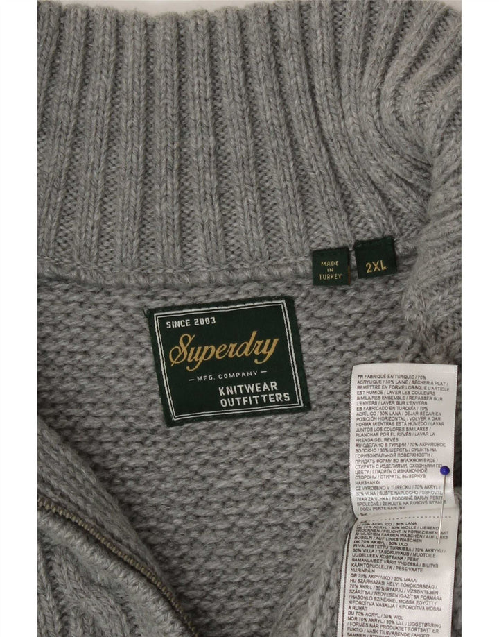 Superdry Jersey con cuello y cremallera para hombre, talla 2XL, acrílico gris