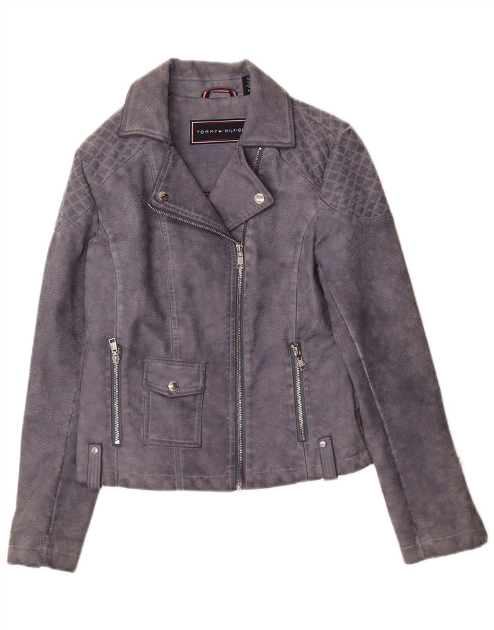 Tommy Hilfiger Chaqueta motera de piel sintética para mujer UK 10 Small Grey
