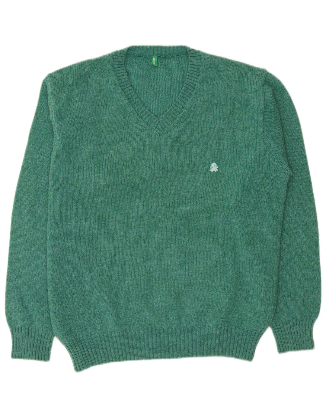 Benetton Jersey Con Cuello De Pico Large De Lana Verde Hombre