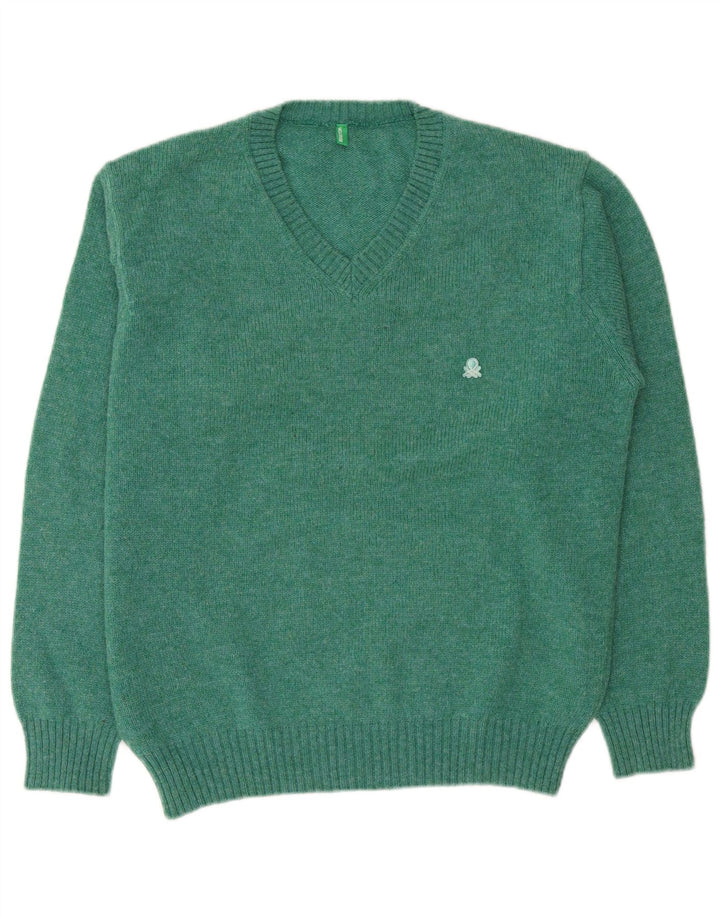 Benetton Jersey Con Cuello De Pico Large De Lana Verde Hombre