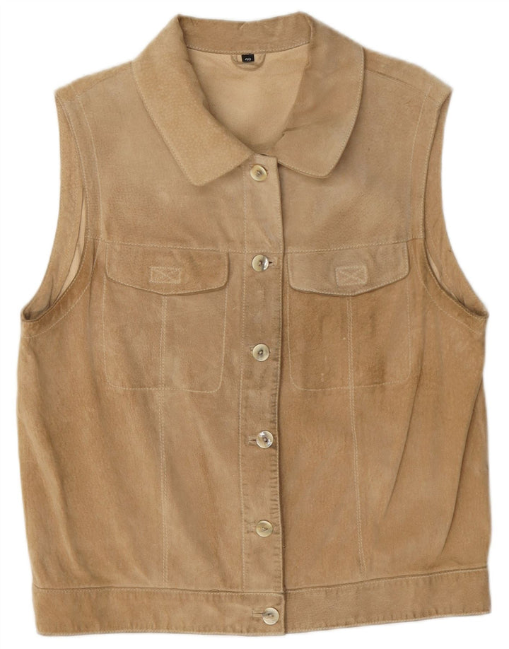 Vintage mujer ante Gilet EU 40 cuero beige medio