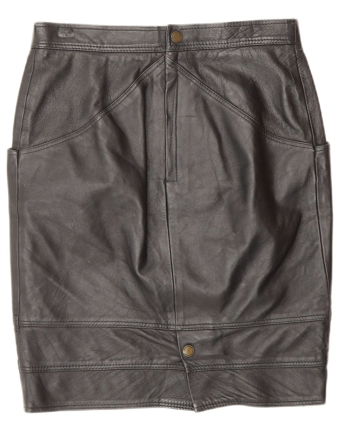 VINTAGE Falda de cuero para mujer IT 44 Mediano W28 Cuero negro