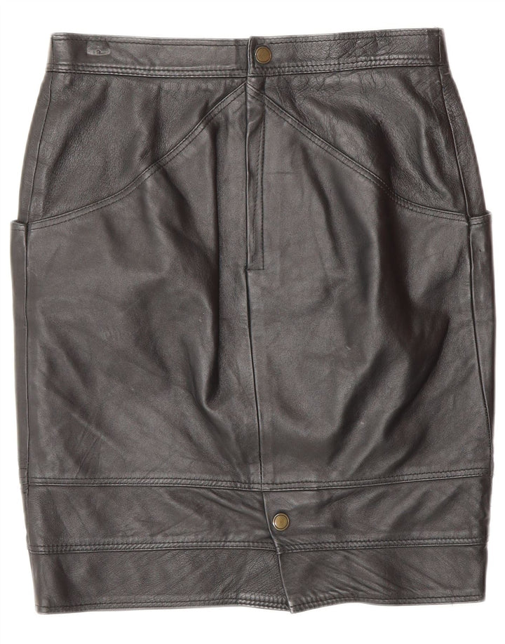 VINTAGE Falda de cuero para mujer IT 44 Mediano W28 Cuero negro