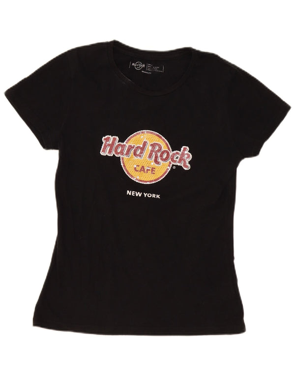 Hard Rock Cafe Mujer New York Graphic Camiseta Top UK 10 Small Algodón Negro